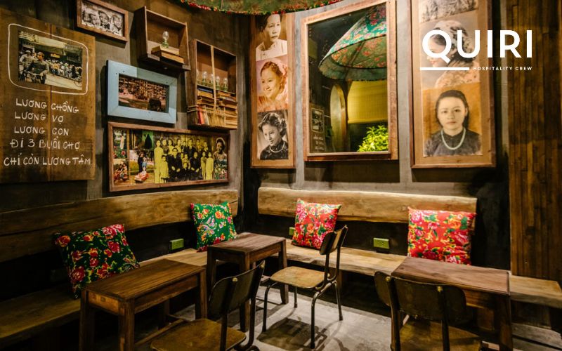 A nostalgic Hanoi coffee experience with vintage military décor.