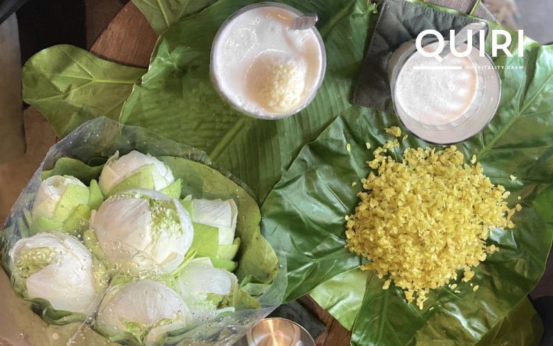 Try cốm, Hanoi’s signature autumn treat wrapped in lotus leaves.