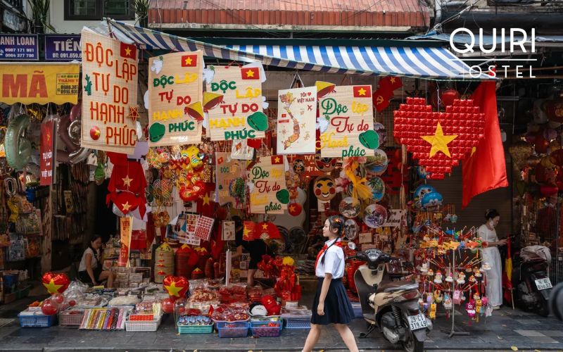 Festive decorations brighten this street, especially during major holidays.