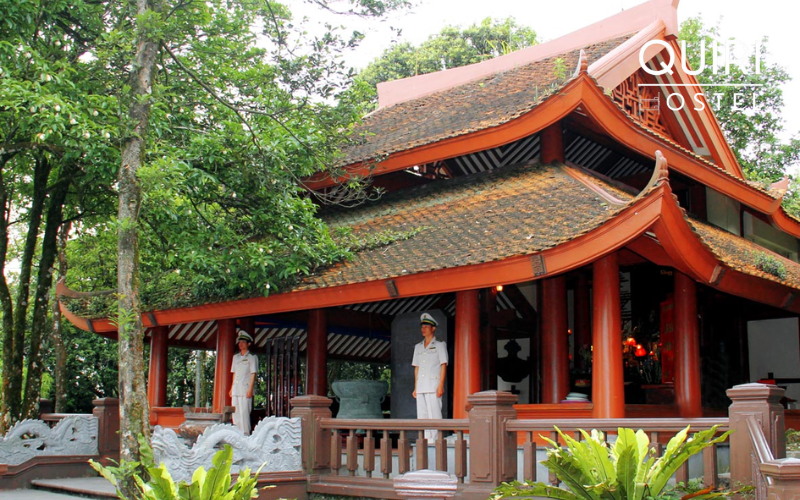 Pilgrims climb peacefully through misty forests to reach this meaningful temple.
