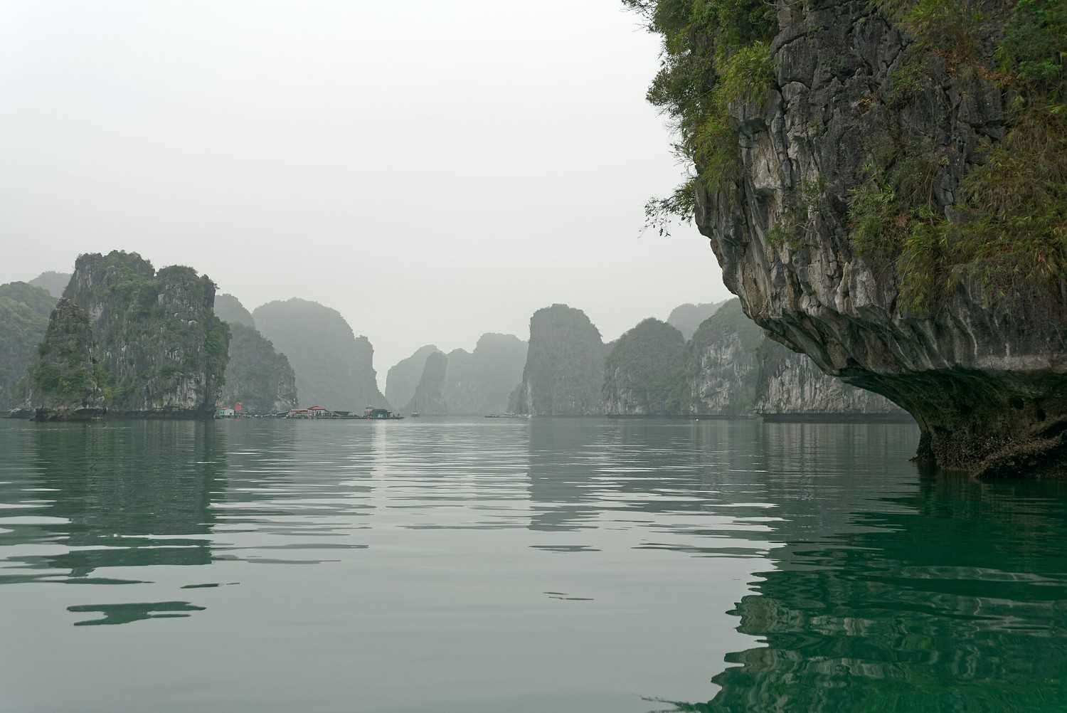 Cat Ba Island view with limestone karst formations and Lan Ha Bay, Vietnam